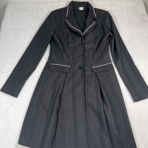 Alyn Paige Coat Womens‎ 7/8 Black Pinstripe Long Blazer Made In USA Career